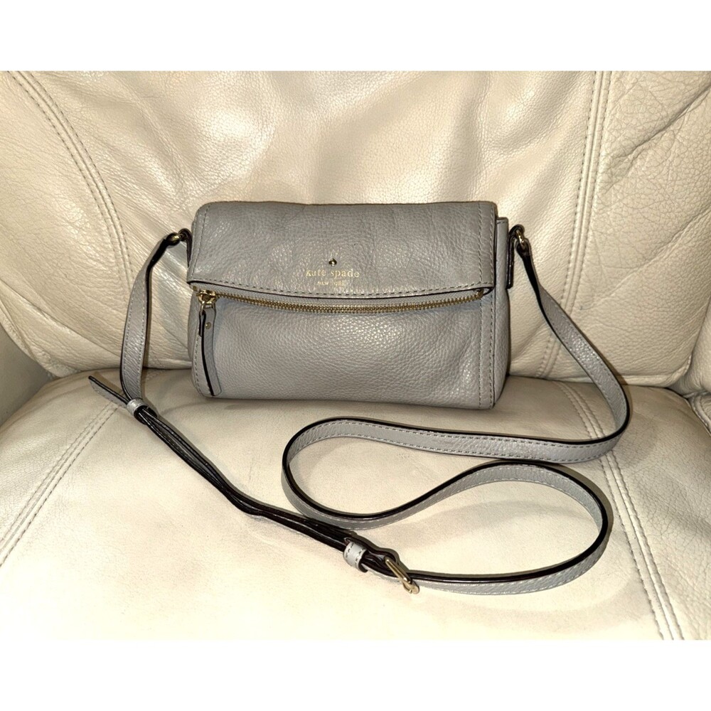 Kate Spade Leather Flap Crossbody Bag Gray New York